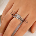 Square Zircon Geometric Three Piece Ring Set, Shiny Light Luxury Wedding Fashion Jewelry view 4