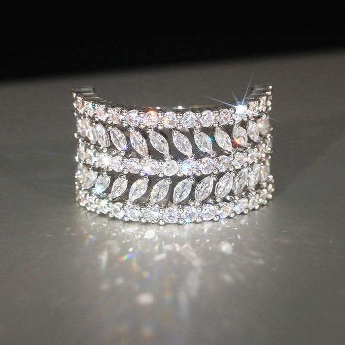 Sparkling Geometric Leaf Single Ring For Women, Niche Design Wedding Engagement Jewelry