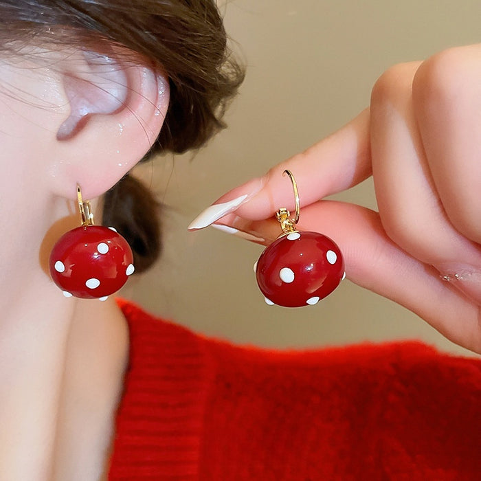 Gold Plated Faux Pearl Round Ball Polka Dot Hoop Earrings For Women Light Luxury Geometric Style
