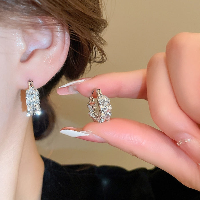 Rhinestone U Shaped Wheat Alloy Drop Earrings Korean Light Luxury Fashion Ear Cuffs