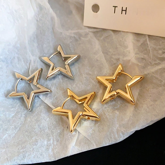 Metal Hollow Star Ear Cuff Earrings, French Elegant Minimalist Geometric Light Luxury Jewelry