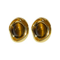 Real Gold Plated Copper Tiger Eye Round Stud Earrings With Silver Pins Vintage Geometric Jewelry view 5