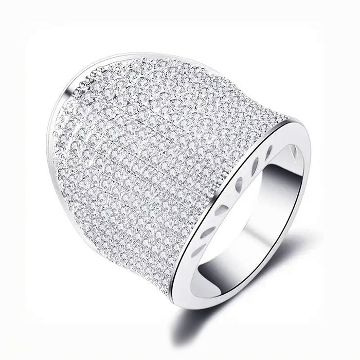 Half Circle Rhinestone Single Ring For Women, Exaggerated Fashion Niche Jewelry