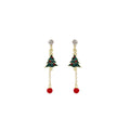 Luxury Christmas Tree Enamel Rhinestone Red Bead Tassel Dangle Earrings view 5