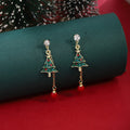 Luxury Christmas Tree Enamel Rhinestone Red Bead Tassel Dangle Earrings view 2