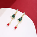 Luxury Christmas Tree Enamel Rhinestone Red Bead Tassel Dangle Earrings view 3