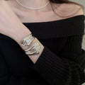 Vintage Alloy Wrinkled Ribbon Irregular Open Bangle Niche Statement Arm Cuff Jewelry view 4