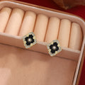 Vintage Luxury Black Enamel Flower Rhinestone Gold Alloy Diamond Lace Stud Earrings view 3