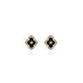Vintage Luxury Black Enamel Flower Rhinestone Gold Alloy Diamond Lace Stud Earrings view 5