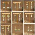 New Chinese Emerald Green Fan Bamboo Leaf Long Tassel Earrings, Silver Needle Qipao Ear Hooks view 3
