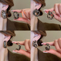 Vintage Leopard Print Faux Leather Geometric Hoop Earrings Chic Statement Jewelry For Women view 3