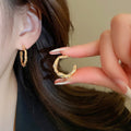 C-Shaped Rhinestone Pearl Alloy Hoop Earrings With Silver Posts For Women view 2