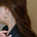 C-Shaped Rhinestone Pearl Alloy Hoop Earrings With Silver Posts For Women view 4
