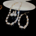 Elegant Rhinestone Flower Faux Pearl Earrings Bracelet Necklace Jewelry Set view 1