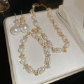 Elegant Rhinestone Flower Faux Pearl Earrings Bracelet Necklace Jewelry Set view 3