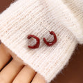 Elegant Red Enamel C-Shaped Curved Mini Stud Earrings For Women Sweet Minimalist Silver Needle Earrings view 3