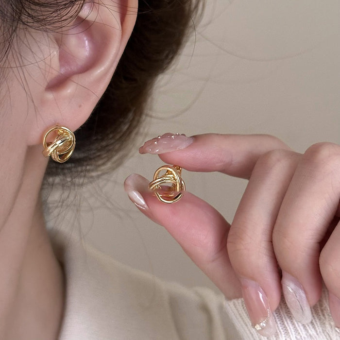 Minimalist Metal Twist Hoop Earrings For Women Geometric Round Light Luxury Commuter Style
