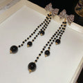 Glass Leopard Print Bow Long Tassel Drop Earrings Chic Maillard Light Luxury Jewelry view 2