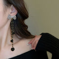 Glass Leopard Print Bow Long Tassel Drop Earrings Chic Maillard Light Luxury Jewelry view 3