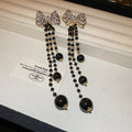 Glass Leopard Print Bow Long Tassel Drop Earrings Chic Maillard Light Luxury Jewelry view 4