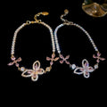 Sakura Pink Zircon Hollow Butterfly Flower Copper And Plastic Fairy Bangle view 2
