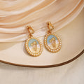 Vintage French Oil Painting Tulip Oval Enamel Faux Pearl Alloy Hook Clip Stud Elegant Women Earrings view 3