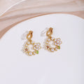 Elegant French Enamel Floral Wreath Pearl Gold Alloy Hook Stud Clip Sweet Princess Drop Earrings view 4