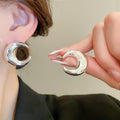 Gold Plated Metal Moon C Shape Stud Earrings With Silver Pins, Exaggerated Light Luxury Geometric Jewelry view 4