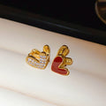 Real Gold Plated Copper Double Sided Heart Zircon Enamel Huggie Earrings For Women view 1