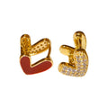Real Gold Plated Copper Double Sided Heart Zircon Enamel Huggie Earrings For Women view 5