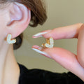 Real Gold Plated Copper Double Sided Heart Zircon Enamel Huggie Earrings For Women view 2