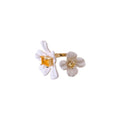 Gold Plated Copper Flower Petal Open Ring With Rhinestone Vintage Statement Design view 5