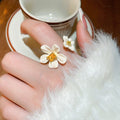 Gold Plated Copper Flower Petal Open Ring With Rhinestone Vintage Statement Design view 3