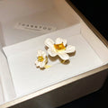 Gold Plated Copper Flower Petal Open Ring With Rhinestone Vintage Statement Design view 4