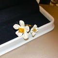 Gold Plated Copper Flower Petal Open Ring With Rhinestone Vintage Statement Design view 2