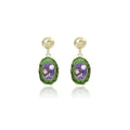 Vintage French Green Purple Enamel Flower Pearl Alloy Stud Drop Elegant Artistic Women Earrings view 5