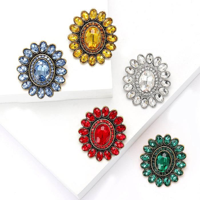 Alloy Rhinestone Sunflower Brooch Pin For Women's Clothing Decoration
