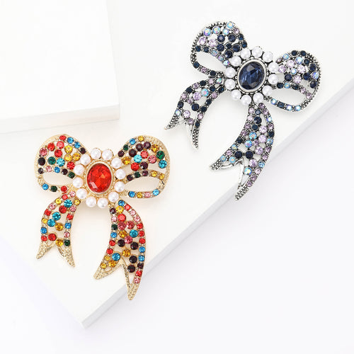 Alloy Rhinestone Bowknot Brooch Pin For Women's Fashion Apparel
