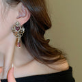 Vintage Court Style Alloy Stud Earrings With Rhinestone Heart Teardrop Flower Design view 3