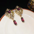 Vintage Court Style Alloy Stud Earrings With Rhinestone Heart Teardrop Flower Design view 4