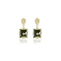 Vintage French Monet Garden Square Green Enamel Pearl Alloy Drop Stud Earrings view 5