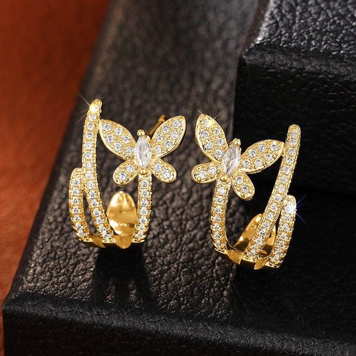 Korean European Butterfly Line Stud Earrings For Women, Sweet Elegant Daily Fashion Jewelry