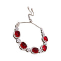 Copper Zircon Red Gemstone Flower Ring Bracelet Necklace Jewelry Set For Women French Style view 5
