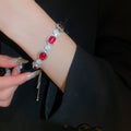 Copper Zircon Red Gemstone Flower Ring Bracelet Necklace Jewelry Set For Women French Style view 4