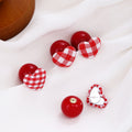 Vintage Red White Gingham Fabric Heart Ball Stud Alloy Front Back Wear Elegant Fashion Earrings view 4