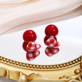 Vintage Red White Gingham Fabric Heart Ball Stud Alloy Front Back Wear Elegant Fashion Earrings view 3