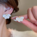 Alloy White Enamel Gradient Flower Stud Earrings French Minimalist OL Petal Design view 1