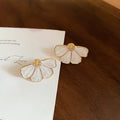 Alloy White Enamel Gradient Flower Stud Earrings French Minimalist OL Petal Design view 4