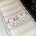 Alloy White Enamel Gradient Flower Stud Earrings French Minimalist OL Petal Design view 2