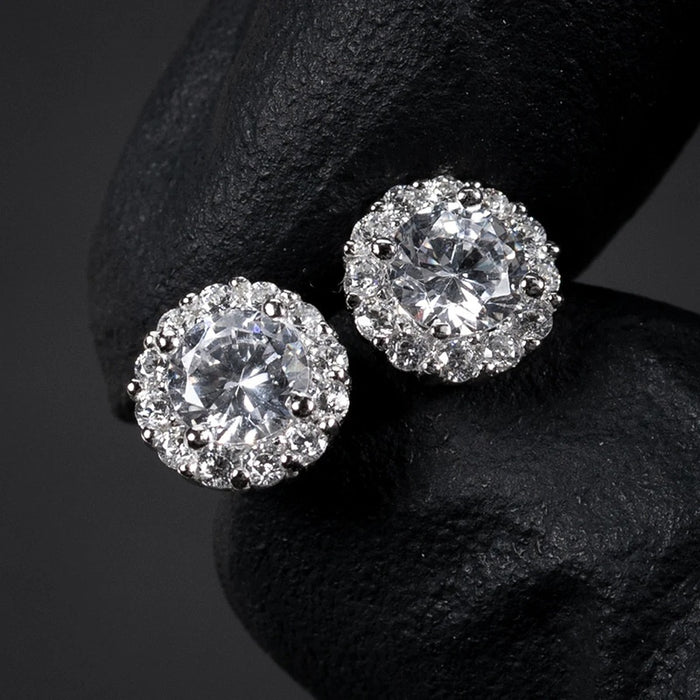 Round Zircon Stud Earrings Unisex Minimalist Fashion Jewelry For Daily Wear And Cross Border